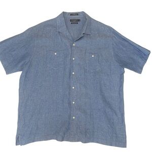 Daniel Cremieux Chambray 100% Linen Button Down Pleated‎ Guayabera Shirt XL